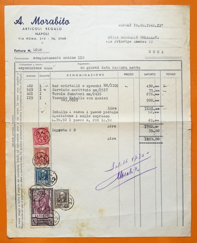 Napoli 1942 fattura - 1942:, su